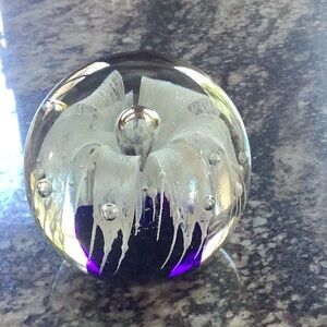 Cobalt Blue and White Flower Glass Paperweight